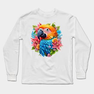 Floral Parrot Portrait #2 Long Sleeve T-Shirt